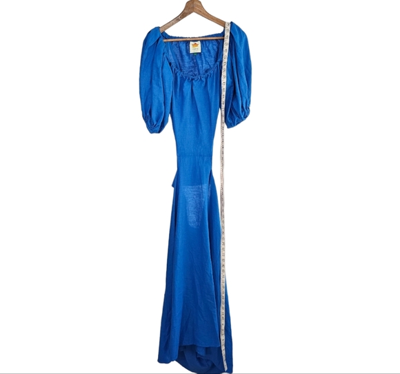 Farm Rio Knotted Linen Blue Midi Dress Size Small - Picture 4 of 8